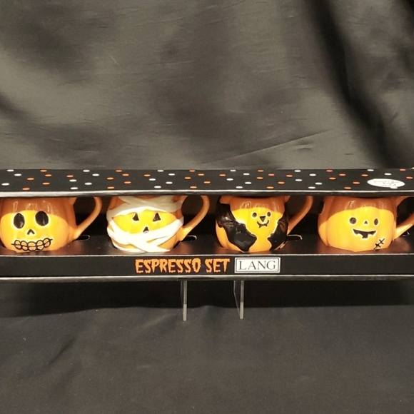 Lang NWT Halloween Espresso Set, Jack-o-Lanterns in Costumes Design - Picture 1 of 8